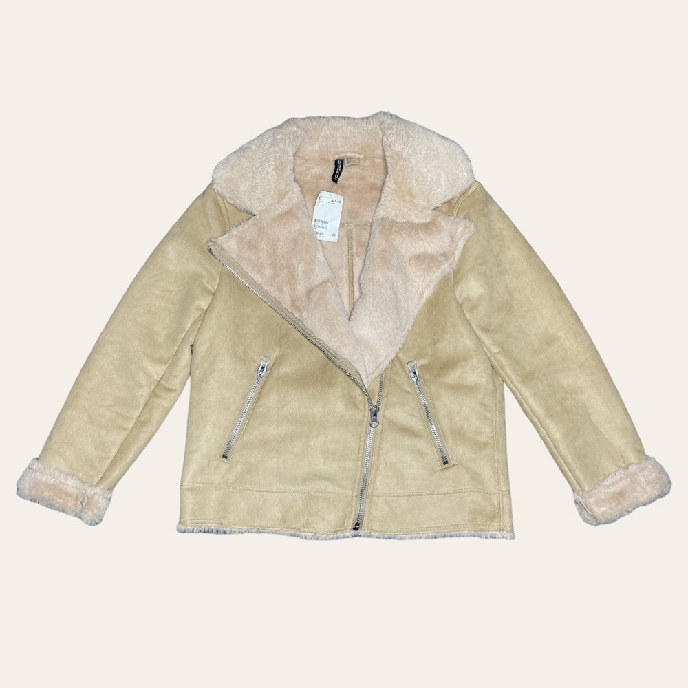 Suede faux fur moto jacket